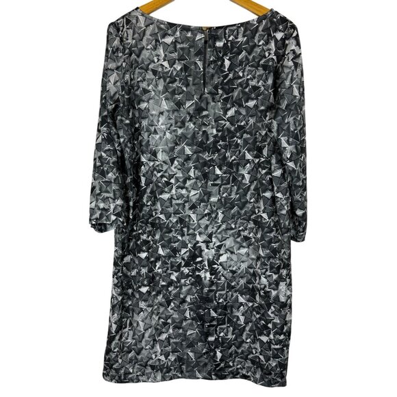 MNG Shift Dress Sz 10 Long Sleeve Geometric Pattern Key Hole Neck Knee Length - Picture 7 of 9